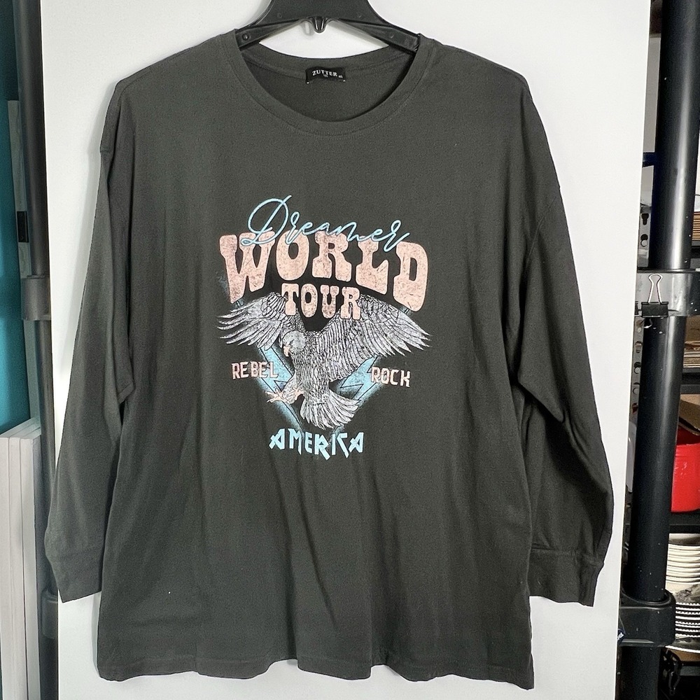 Zutter Men's M/L‎ Dreamer World Tour Graphic LS Tee Eagle Rebel Rock USA